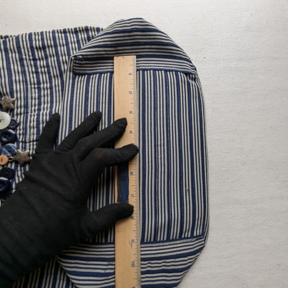 Old Country Road Handbag Bamboo Clutch Polyester Navy Blue Grey Stripes L-2 - Picture 12 of 13